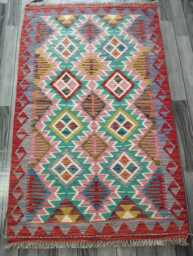 Multicolour Kilim Rug, Handmade Artisan Afghan Turkish Persian Navajo Scandinavian Bohemian Flatweave Natural Wool Rug 156x97 cm - thumbnail 1