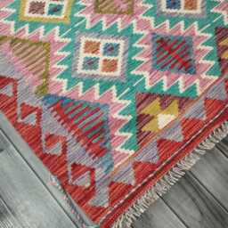 Multicolour Kilim Rug, Handmade Artisan Afghan Turkish Persian Navajo Scandinavian Bohemian Flatweave Natural Wool Rug 156x97 cm - thumbnail 3
