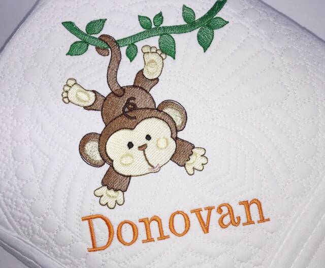 Personalized Monkey Baby Quilt, Jungle Safari Nursery Blanket - image 1