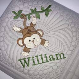 Personalized Monkey Baby Quilt, Jungle Safari Nursery Blanket - thumbnail 2