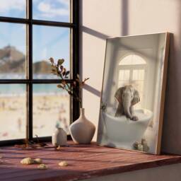 Elephant in Tub Wall Art, Bathroom Art Print, Funny Bathing, Animal Bathtub - thumbnail 3