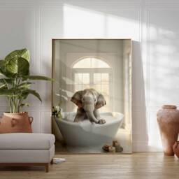 Elephant in Tub Wall Art, Bathroom Art Print, Funny Bathing, Animal Bathtub - thumbnail 2