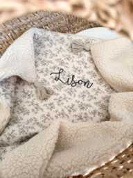 Personalized Baby Blanket - Cotton Gauze & Sherpa, Custom Name Blanket, Gift, Girl Or Boy, Newborn Shower Gift