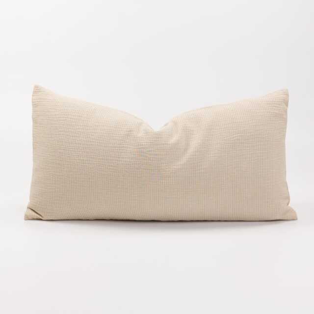 Linen Cotton Striped Throw Pillow Cover, Beige Ivory, Minimalist - image 1