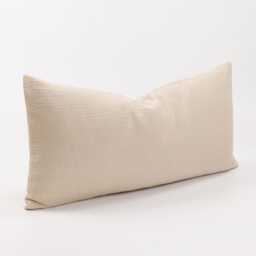 Linen Cotton Striped Throw Pillow Cover, Beige Ivory, Minimalist - thumbnail 3