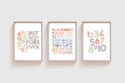 3 Playroom Prints, Alphabet & Numbers Wall Art, Rules, Girls Nursery Boys Decor - thumbnail 1