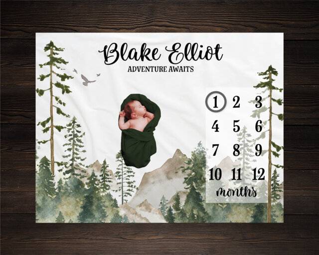 Mountains Milestone Blanket, Monthly Growth Tracker, Personalized Baby Custom Shower Gift, New Bm01 - image 1