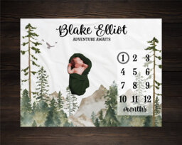 Mountains Milestone Blanket, Monthly Growth Tracker, Personalized Baby Custom Shower Gift, New Bm01