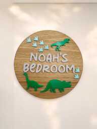 Personalised Dinosaur Bedroom Door Sign Wood Veneer Dino Decor - thumbnail 1