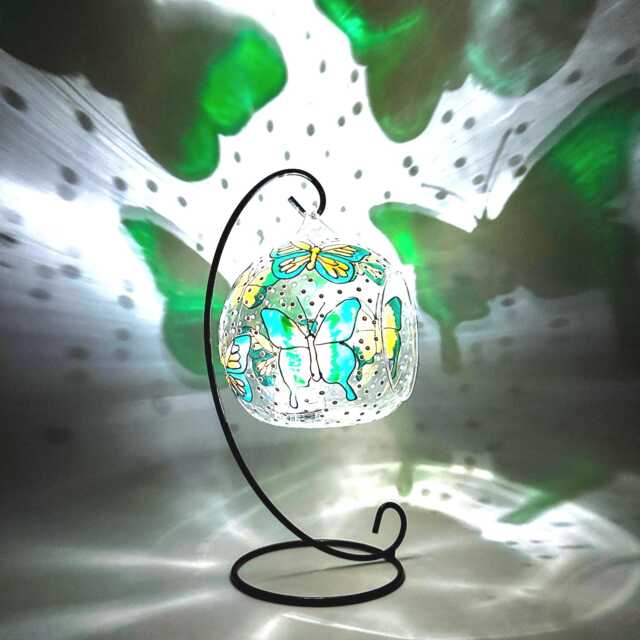 Emerald Green Butterfly Glass Candle Holder, Hand Painted Garden Decor, Votive - image 1