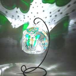 Emerald Green Butterfly Glass Candle Holder, Hand Painted Garden Decor, Votive - thumbnail 4