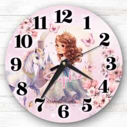 Girls Princess Castle White Horse Personalised Gift For Kid's Bedroom Clock - Kids Clock, Children's , Custom Wall