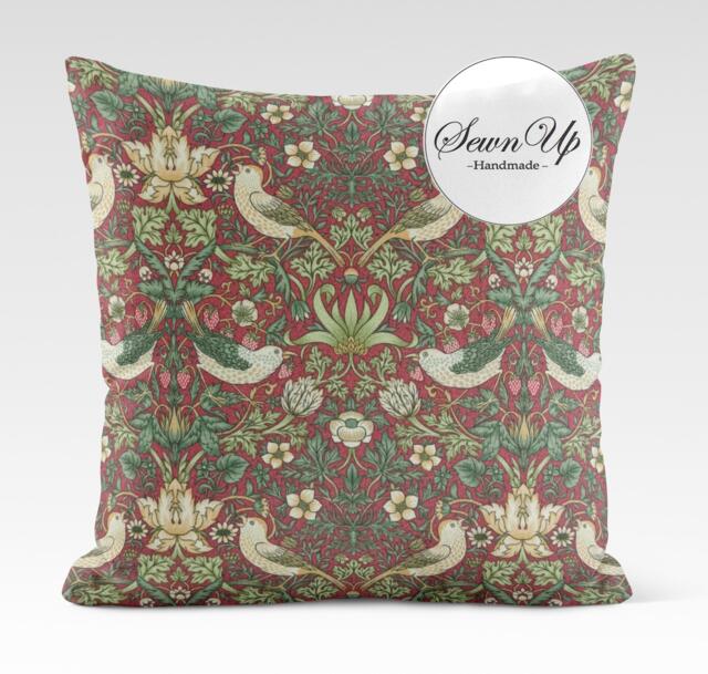 Outdoor Cushion Cover 28 Sizes William Morris Strawberry Thief Crimson Handmade Nature Leaf Gift Waterproof Conservatory Birds - image 1