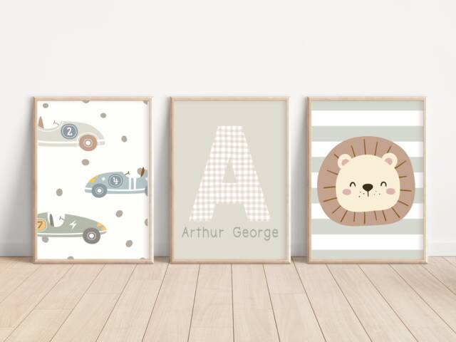 Set Of 3 Muted & Neutral Nursery Or Bedroom Prints - Prints Only, Unframed - image 1