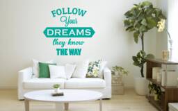 Follow Your Dreams They Know The Way Wall Decal Motivation Quote Decor Sticker Art Vinyl Good Home Decoration Gift Idea - thumbnail 1
