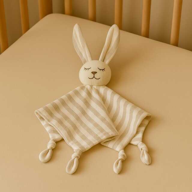 Wool Linen Rabbit Baby Lovey - Knotted Comforter, Newborn Gift - image 1