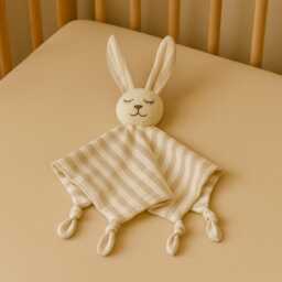Wool Linen Rabbit Baby Lovey - Knotted Comforter, Newborn Gift