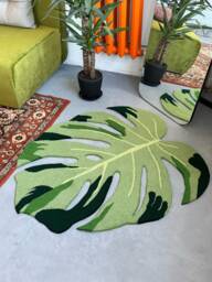 Monstera Leaf Rug, Modern Rug, Plant Bedroom Cute Non-Slip Living Room Floor Mat, Custom Tufted Rug - thumbnail 1