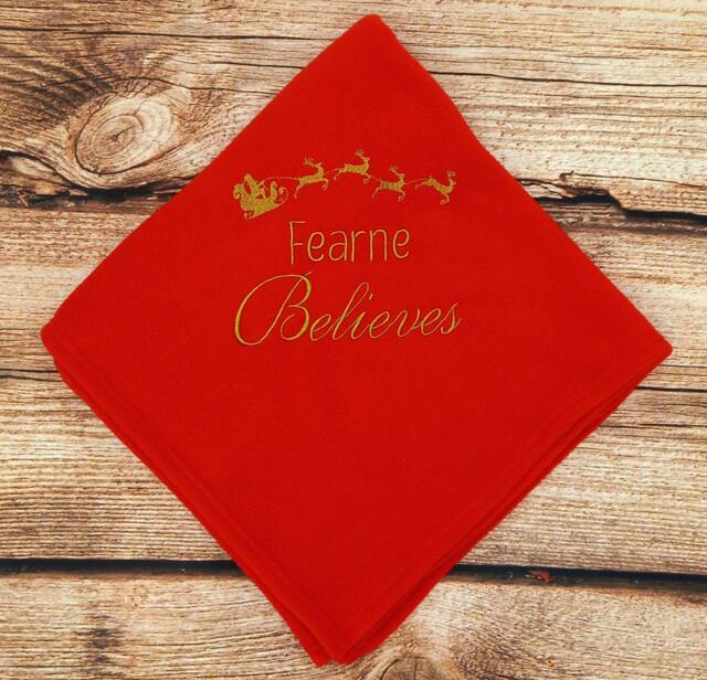 Personalised Christmas Blanket, Embroidered Baby Child's Father Shawl, Xmas Gift, Believe in Santa - image 1