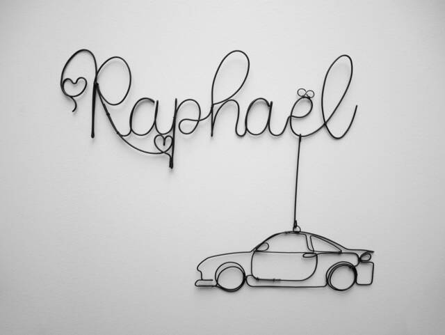 Wire First Name, Customizable Car Child Child's Bedroom Wall Decoration, Door Plaque, Birth Gift