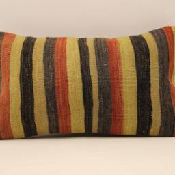Vintage Turkish Kilim Pillow Cover, Wool Lumbar Cushion - 12x20 In - thumbnail 2