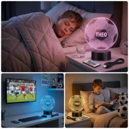 Personalised Football Lamp, Custom Name Led Night Light, Boys Bedroom Decor - thumbnail 4