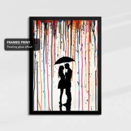 Couple Umbrella Colourful Rain Street Art Painting Framed Poster Print & Canvas Wall Decor Home Bedroom Banksy Gift - thumbnail 2
