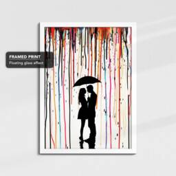 Couple Umbrella Colourful Rain Street Art Painting Framed Poster Print & Canvas Wall Decor Home Bedroom Banksy Gift - thumbnail 3