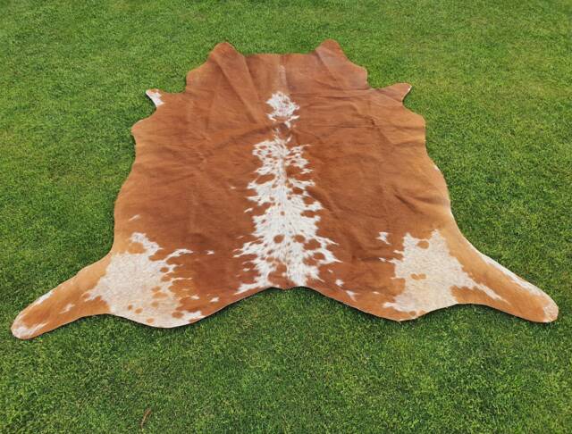 Cowhide Rug Brown & White, Brindle Cow Skin Rug, Leather Hide Carpet For Living Room, Large Home Decor Floor Area Exotic Upholstery - image 1