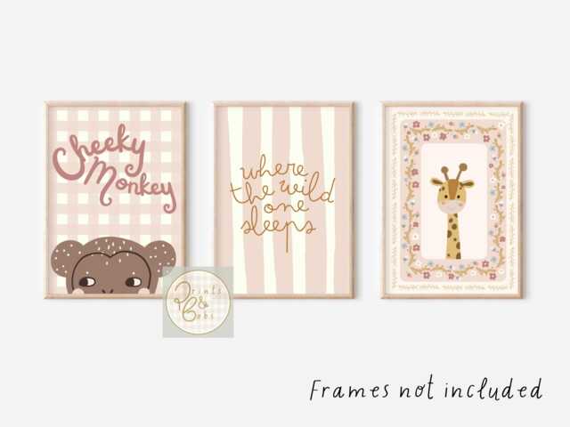 Set Of 3 Pretty Dusty Pink Safari Animal Prints, Perfect For A Nursery, Bedroom Or Playroom - Prints Only - image 1