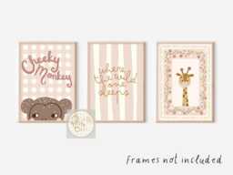 Set Of 3 Pretty Dusty Pink Safari Animal Prints, Perfect For A Nursery, Bedroom Or Playroom - Prints Only - thumbnail 1