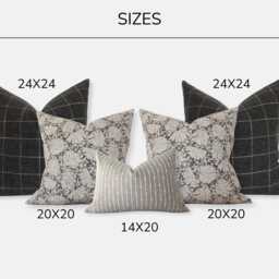 Neutral Bedroom Pillow Set, Dark Gray Floral & Plaid Cushion Covers, Combo, Organic Window Pane Pillows For Bed -- Dara - thumbnail 2
