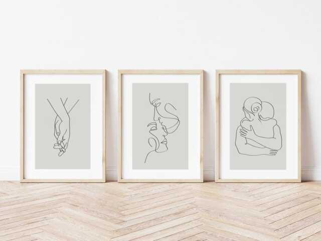 Sage Green Bedroom Prints, Set Of 3, Couples Line Art Print, Neutral Home Wall Art, Beige Home, Modern Decor - image 1