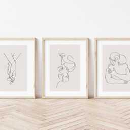 Sage Green Bedroom Prints, Set Of 3, Couples Line Art Print, Neutral Home Wall Art, Beige Home, Modern Decor - thumbnail 3