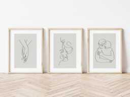 Sage Green Bedroom Prints, Set Of 3, Couples Line Art Print, Neutral Home Wall Art, Beige Home, Modern Decor - thumbnail 1