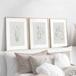 Sage Green Bedroom Prints, Set Of 3, Couples Line Art Print, Neutral Home Wall Art, Beige Home, Modern Decor - thumbnail 2