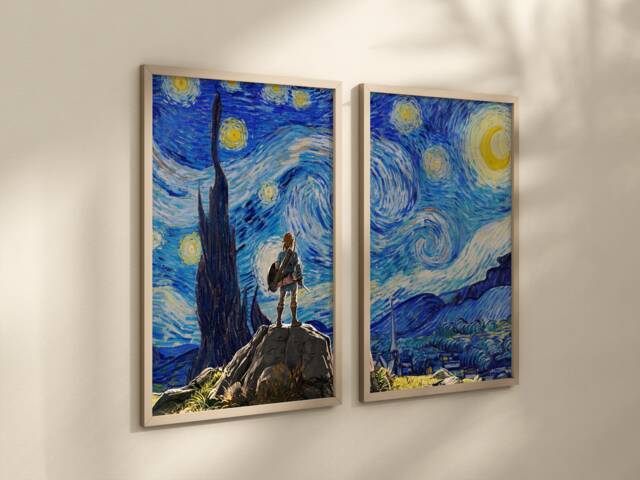 Zelda Poster, Framed Wall Art Set Of 2 Gaming Prints, Gamer Gift, Classic Video Games, Legend Breath The Wild, Games Room Decor - image 1