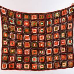 Brown Green Granny Square Blanket, Crocheted Brick Colors Afghan Throw - thumbnail 3