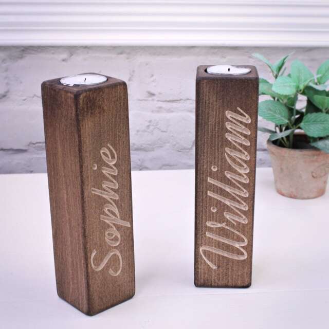 Handcrafted Name Engraved Candle Holders - Rustic Beechwood Tealight Holder Personalised Home Decor - image 1