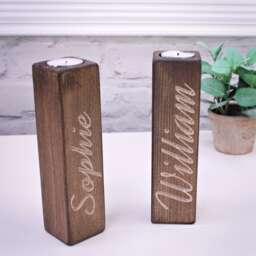 Handcrafted Name Engraved Candle Holders - Rustic Beechwood Tealight Holder Personalised Home Decor - thumbnail 1