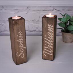 Handcrafted Name Engraved Candle Holders - Rustic Beechwood Tealight Holder Personalised Home Decor - thumbnail 3