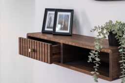 Floating Console Table With One Fluted Drawer & Open Shelf in Solid Oak - Entryway - thumbnail 1