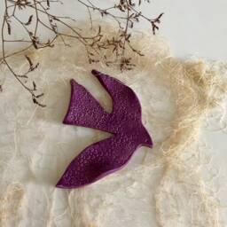 Purple Ceramic Swallow Wall Decor, Textured Pottery Birds Set - thumbnail 4