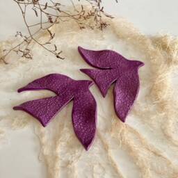 Purple Ceramic Swallow Wall Decor, Textured Pottery Birds Set - thumbnail 3