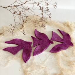 Purple Ceramic Swallow Wall Decor, Textured Pottery Birds Set - thumbnail 2