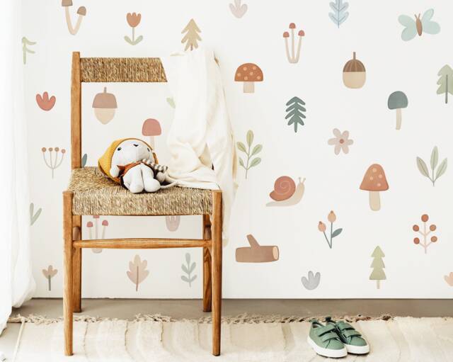 Woodland Mushroom Wall Decals - Removable, Reusable Stickers Nursery Decor, Kids Room Art, Forest Botanical - image 1