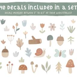 Woodland Mushroom Wall Decals - Removable, Reusable Stickers Nursery Decor, Kids Room Art, Forest Botanical - thumbnail 2