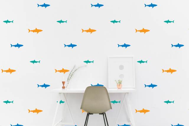 Shark Sea Wall Decal Nautical Kids Room Marine Fish Wall Sticker Bedroom Office Pattern Wallpaper Vinyl Decals Bar Stickers Home Decor - image 1
