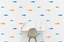 Shark Sea Wall Decal Nautical Kids Room Marine Fish Wall Sticker Bedroom Office Pattern Wallpaper Vinyl Decals Bar Stickers Home Decor - thumbnail 1