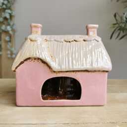 L Shaped Pink Thatched Cottage Ceramic House Tea Light Holder - thumbnail 4